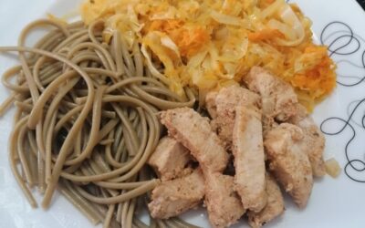 Frango com Mostarda e Linguine al Pesto